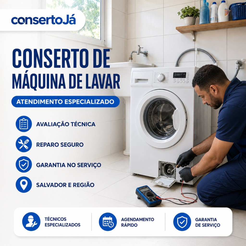 Conserto de máquina de lavar com avaliação técnica e reparo seguro